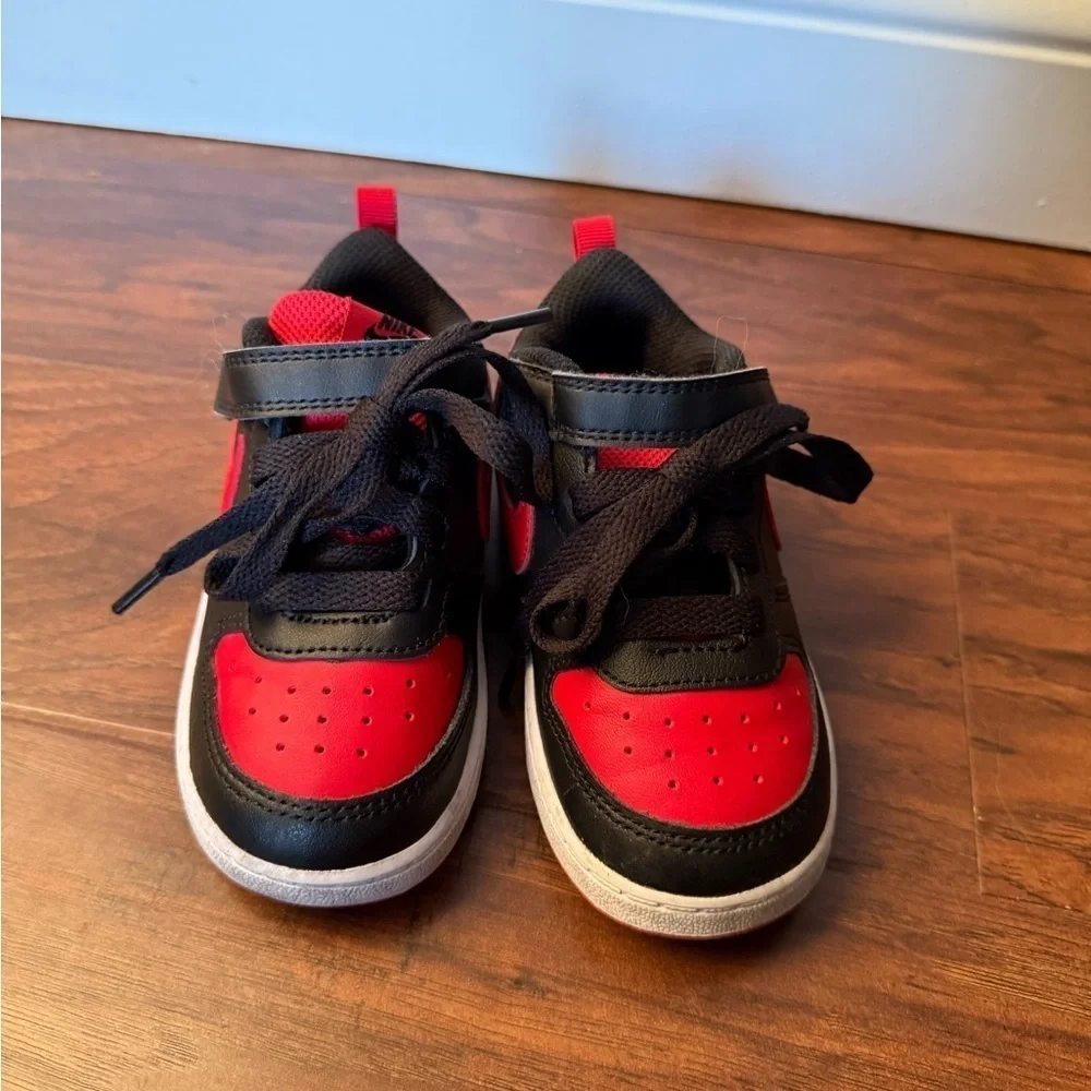 Kids Nike Court Borough Red and Black Sneakers-Size 8